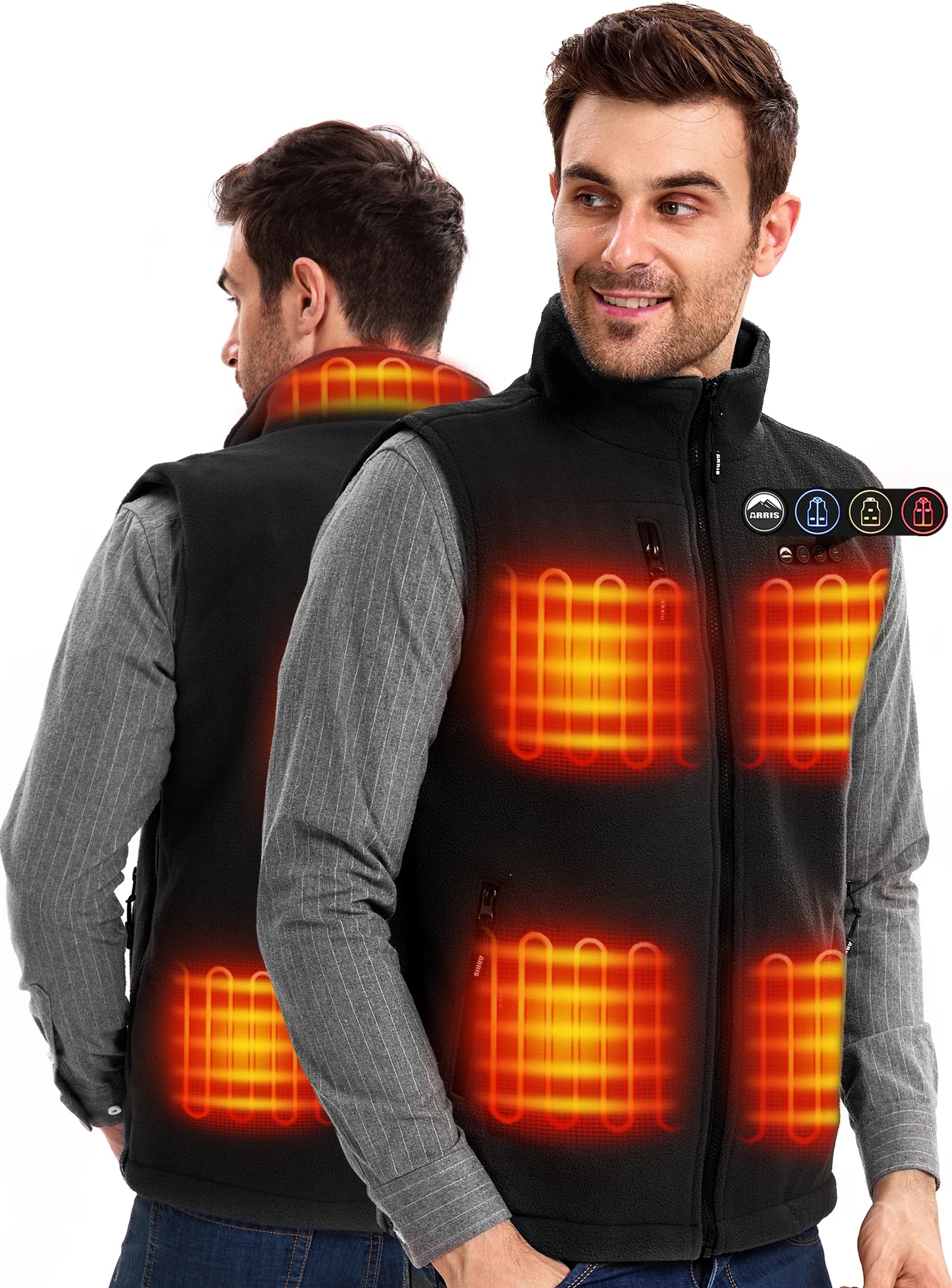 Men'S Fleece Heated Vest with 7.4V Battery Size Adjustable Heating Cloth