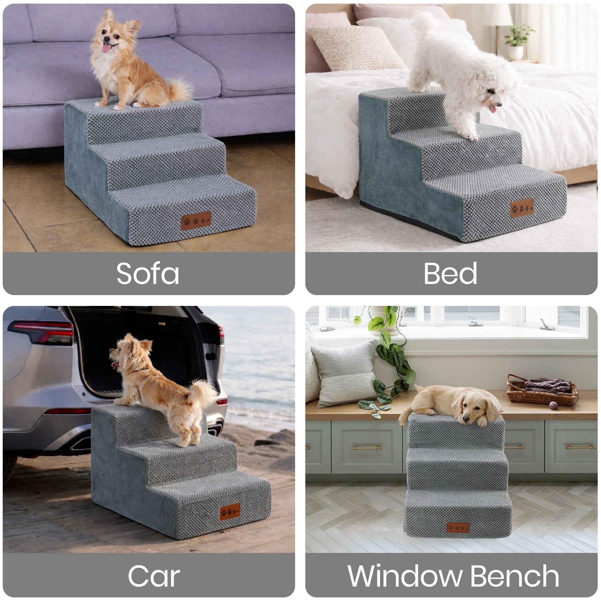 Dog Stairs for Small Dogs 13.8"H, 3-Step Dog Steps for High Bed,Pet Steps for Small Dogs and Cats,Dog Stairs Ramp for High Density Foam,Grey