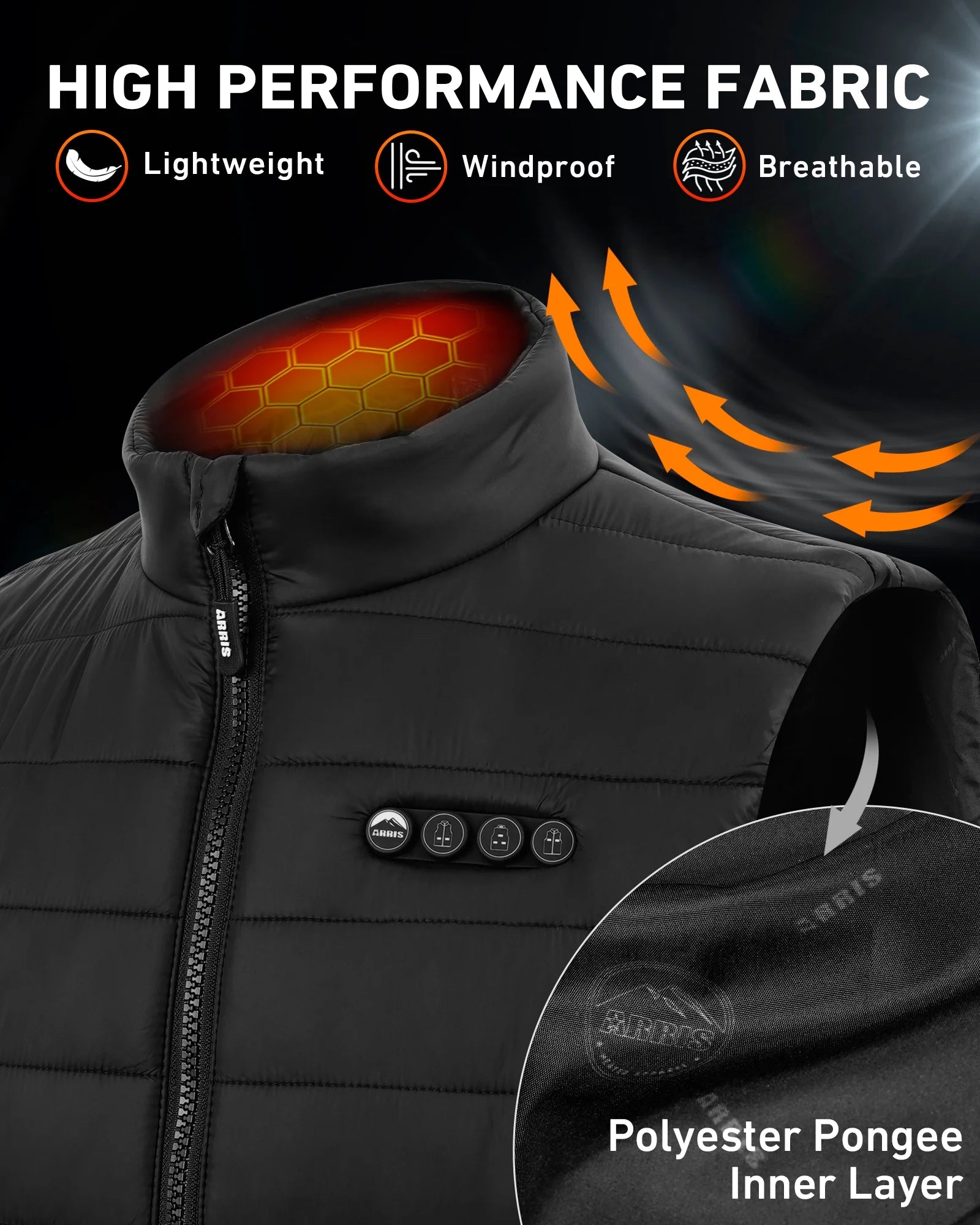 Women Heated Vest with 7.4V 7500Mah Battery Lightweight Puffer Size Adjustable Heating Vest up to 16 Hours-Black