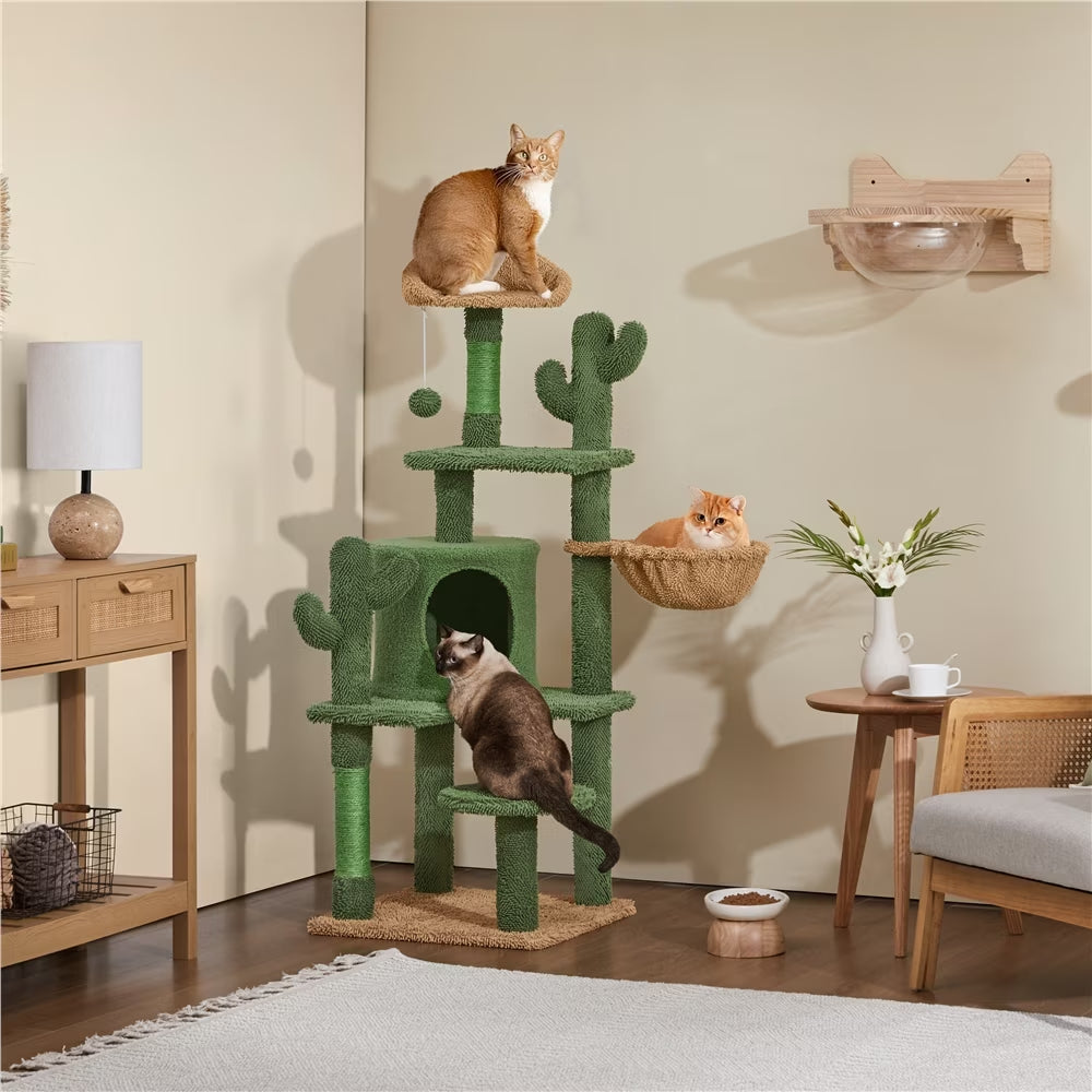 53''H Cat Tree Furniture Natural Sisal Cat Tower for Small- to Medium-Sized Cats