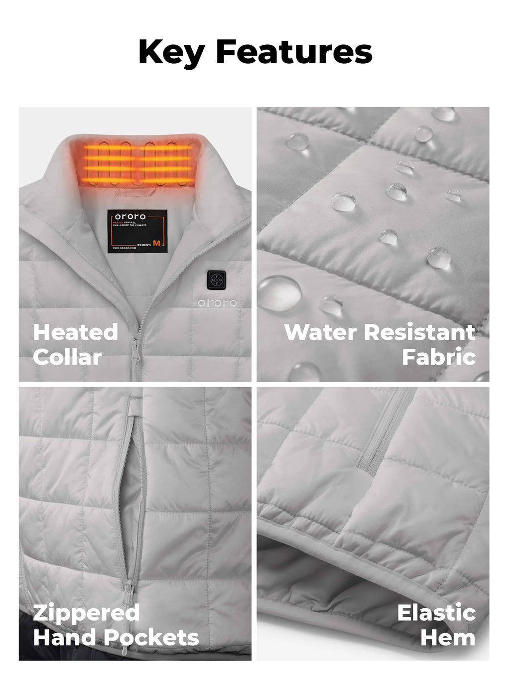 4-Zone Heated Quilted Vest for Women with Battery, Lightweight Heating Vest (Light Grey, M)