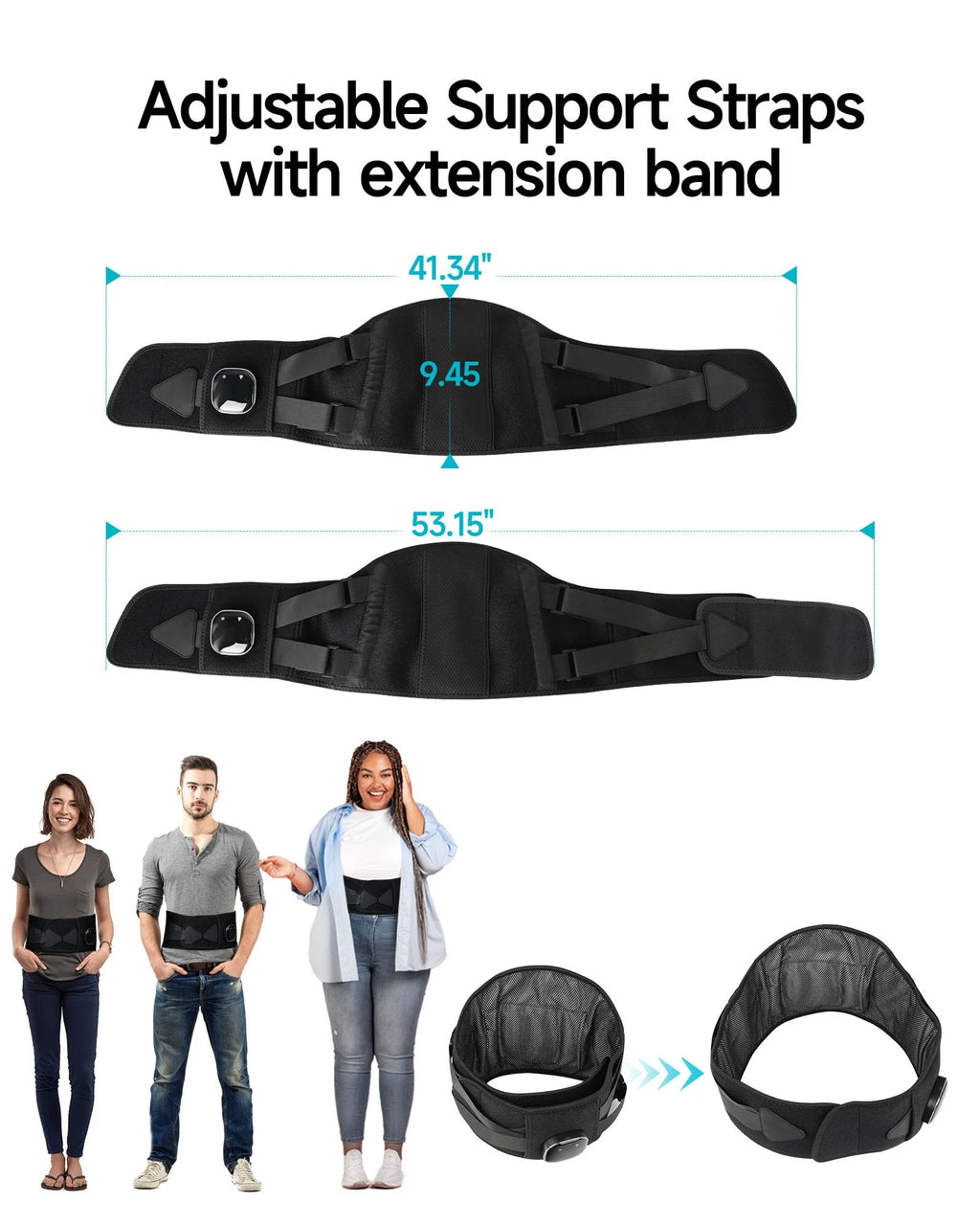 Cordless Heating Pad, 53'' Lower Back Brace Massager with Heat - Rechargeable Heating Belt, 3 Heating Levels & 5 Massage Mode, Gifts (Black)