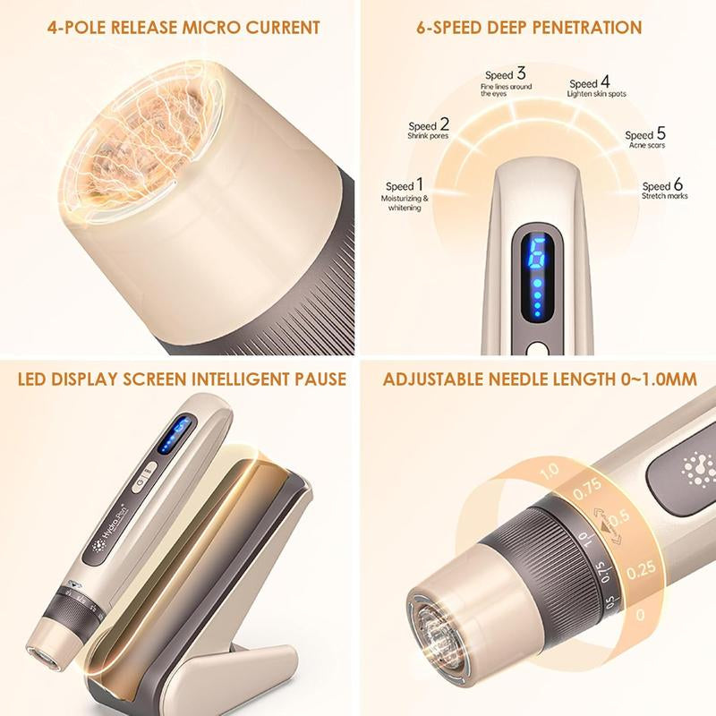 Hydra.Pen H5 Professional Microneedling Pen, Wireless Essence Serum Applicator with EMS Microcurrent & LED Display, Microneedle Machine for Skin Care Wrinkle Reduction Acne Scar Hair Loss Treat, Gold