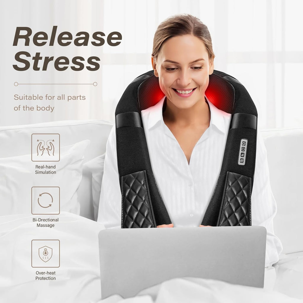 Blue Elf Shiatsu Electric Neck Back Massager Pillow 3D Kneading with Heat for Sh