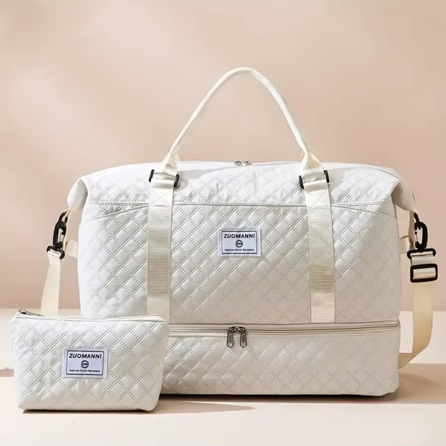 2Pcs Set Large Capacity Travel Duffel Bag with Shoe Compartment and Cosmetic Pouch, Casual Nylon Gym Bag, Weekend Overnight Bag