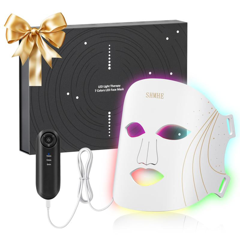 SHMHE Red Light Therapy, 7 Color LED Light Face Mask, Photon Skin Rejuvenation for Daily Care, Cordless, Rechargeable, Ideal Gift for Women, Summer Gift Skincare Facial