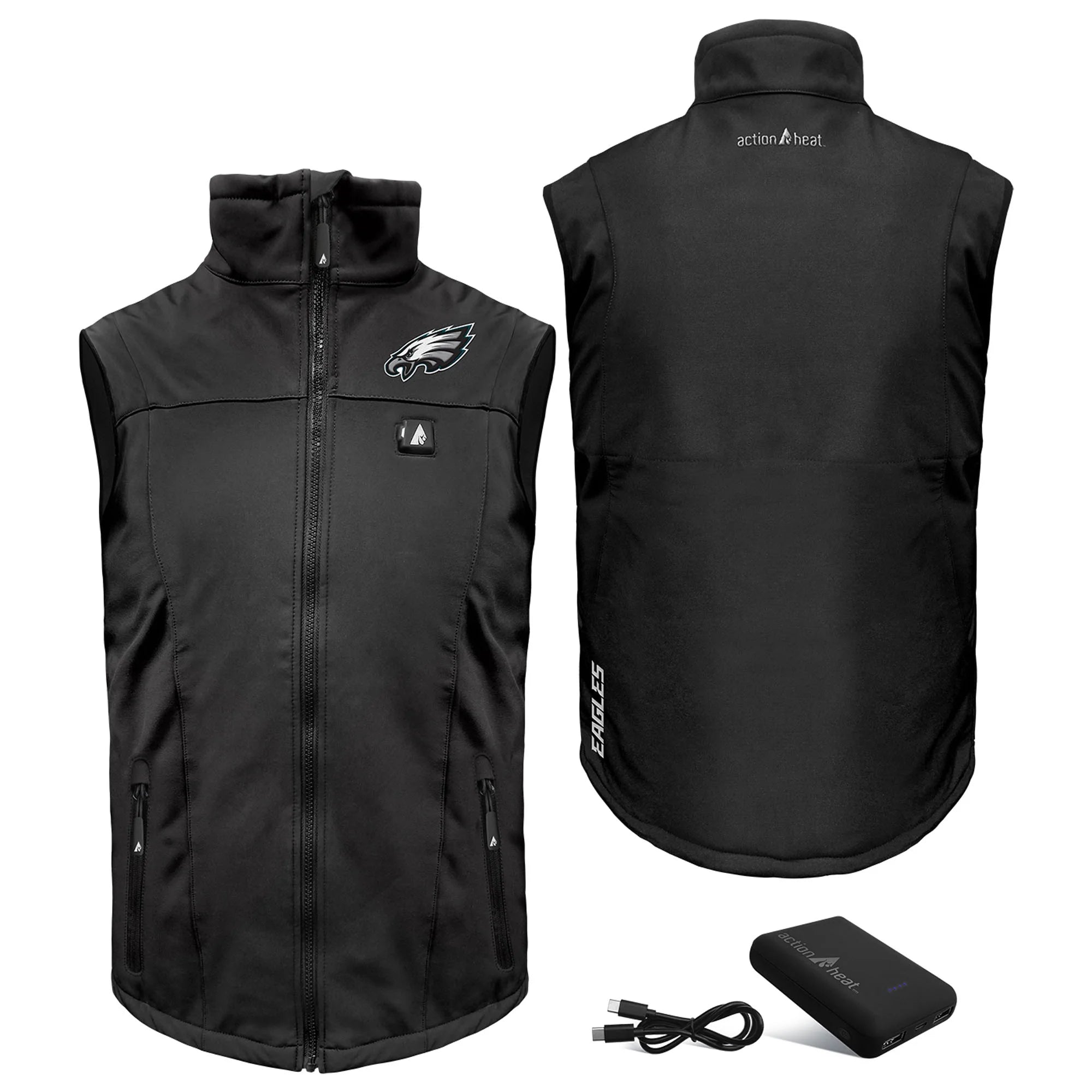 Men'S  Black Philadelphia Eagles 5V Softshell Battery Heated Full-Zip Vest