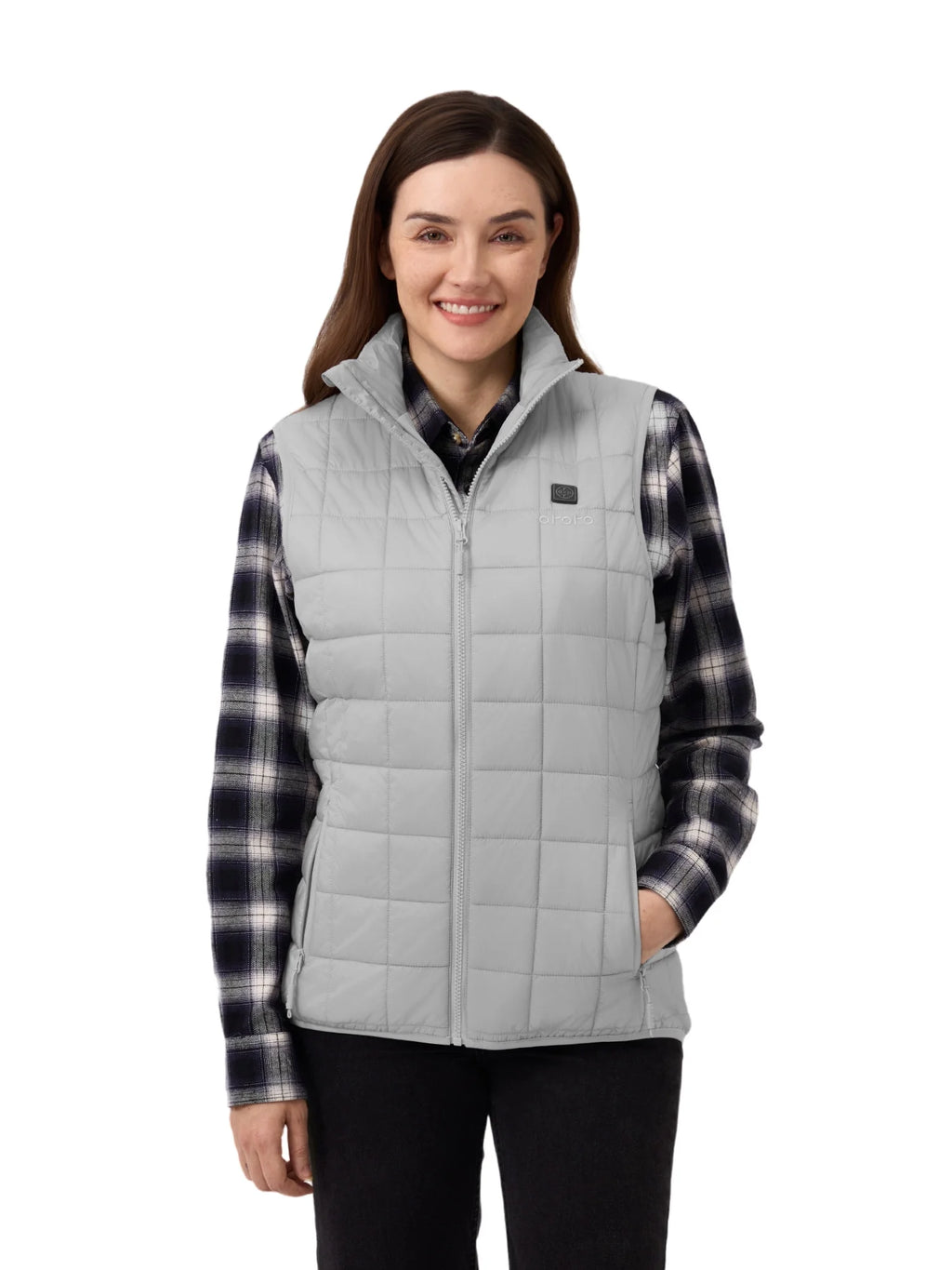 4-Zone Heated Quilted Vest for Women with Battery, Lightweight Heating Vest (Light Grey, M)