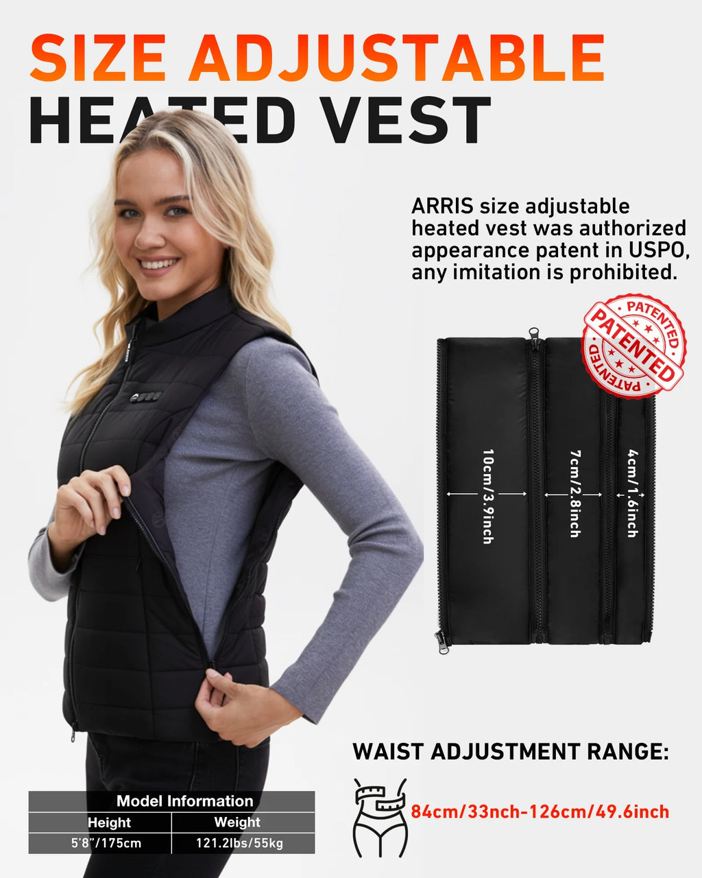 Women Heated Vest with 7.4V 7500Mah Battery Lightweight Puffer Size Adjustable Heating Vest up to 16 Hours-Black