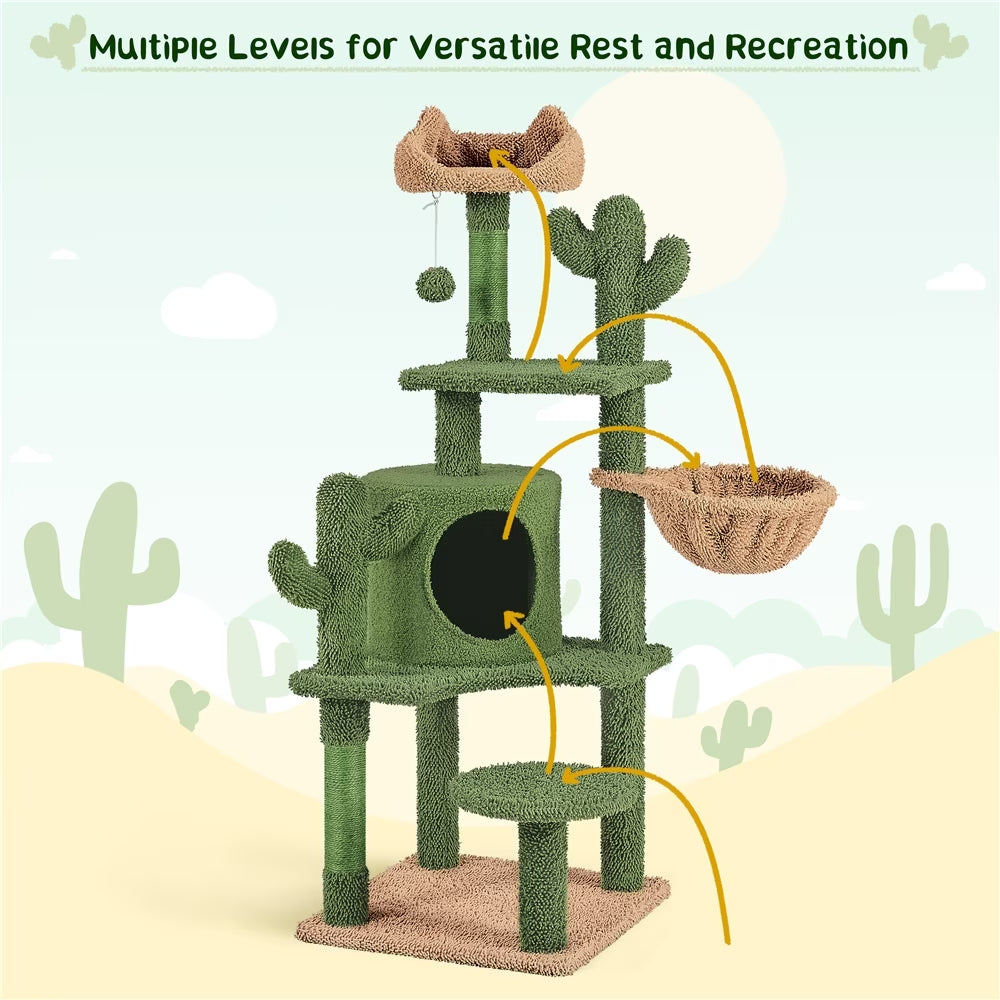 53''H Cat Tree Furniture Natural Sisal Cat Tower for Small- to Medium-Sized Cats