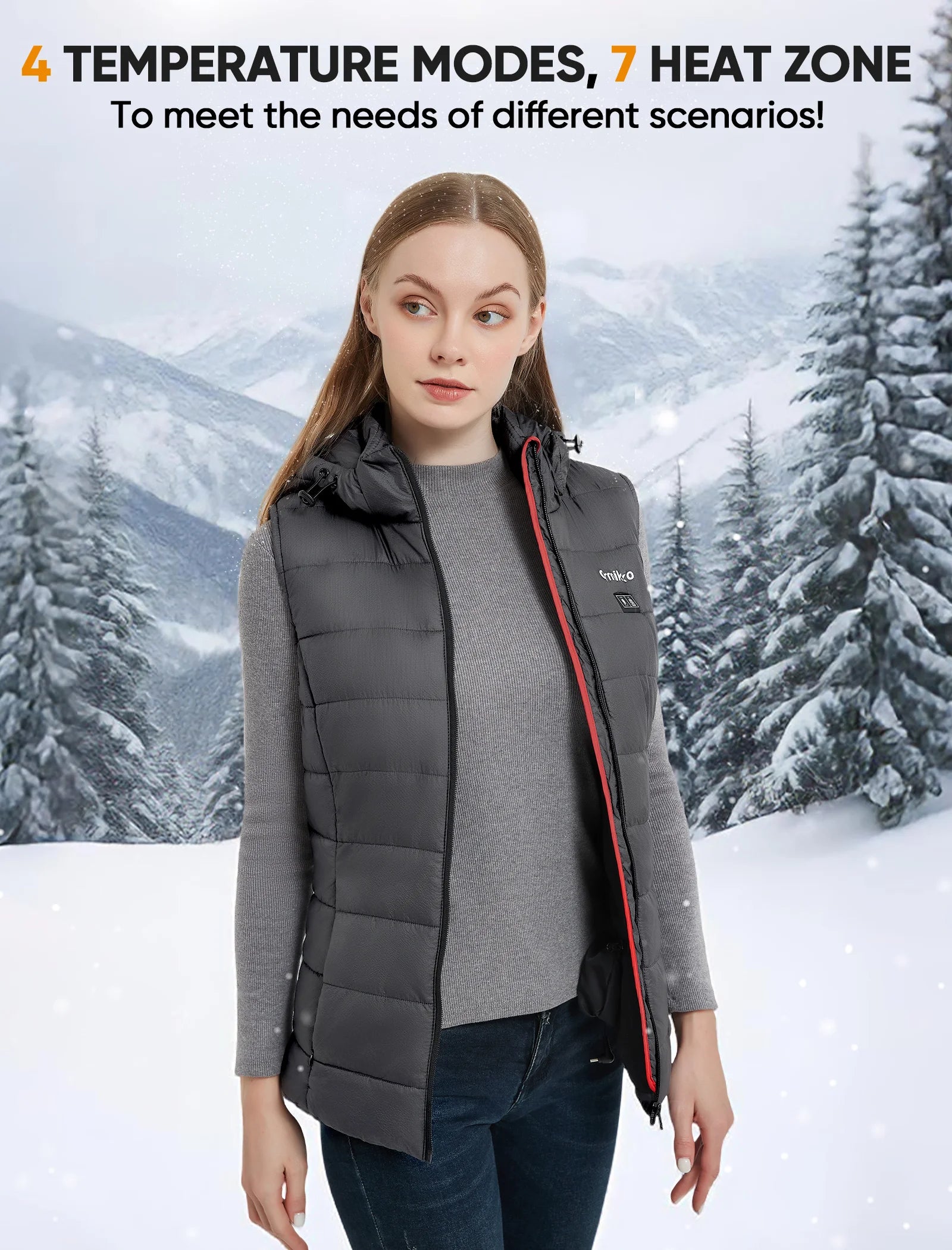 Heated Vest for Women - Detachable Heated Hood with 7.4V 16000Mah Battery Pack, Women'S Heated Vest -Dark Gray, L