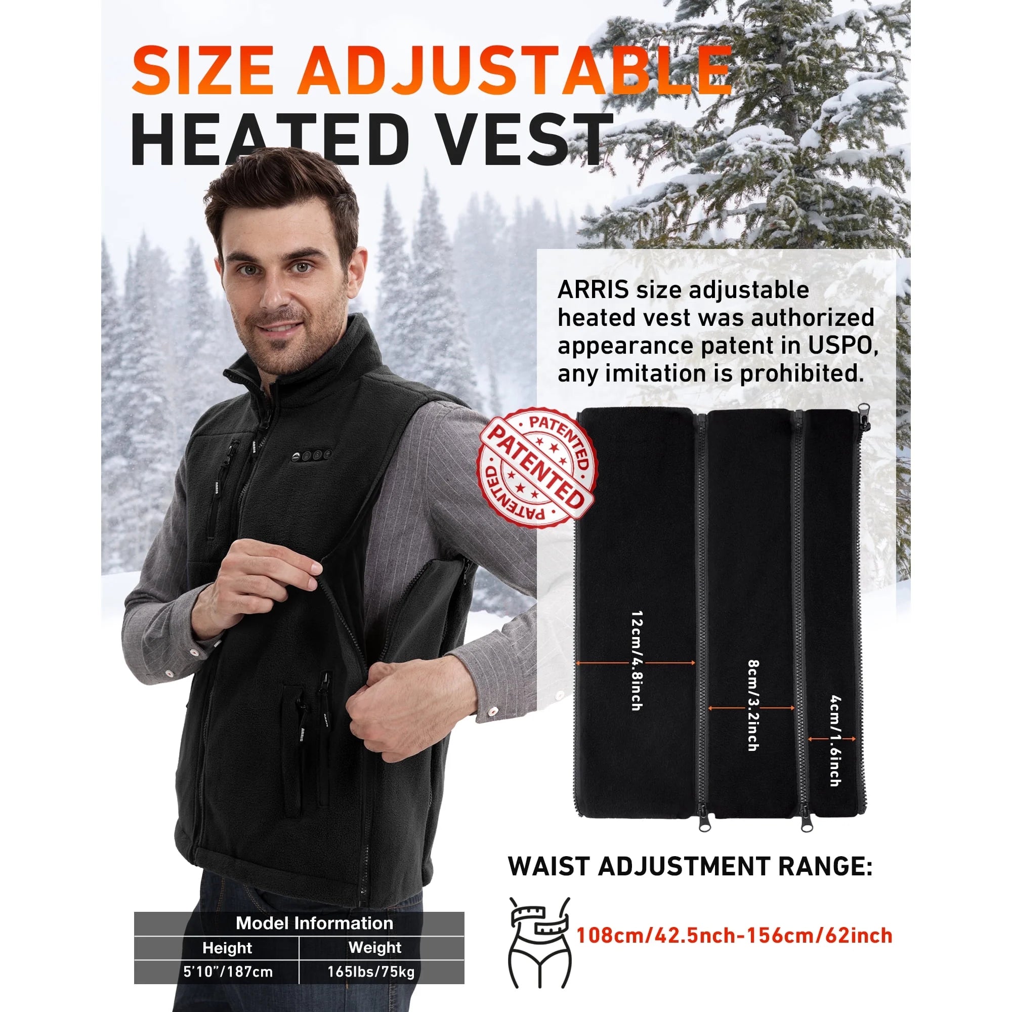 Men'S Fleece Heated Vest with 7.4V Battery Size Adjustable Heating Cloth