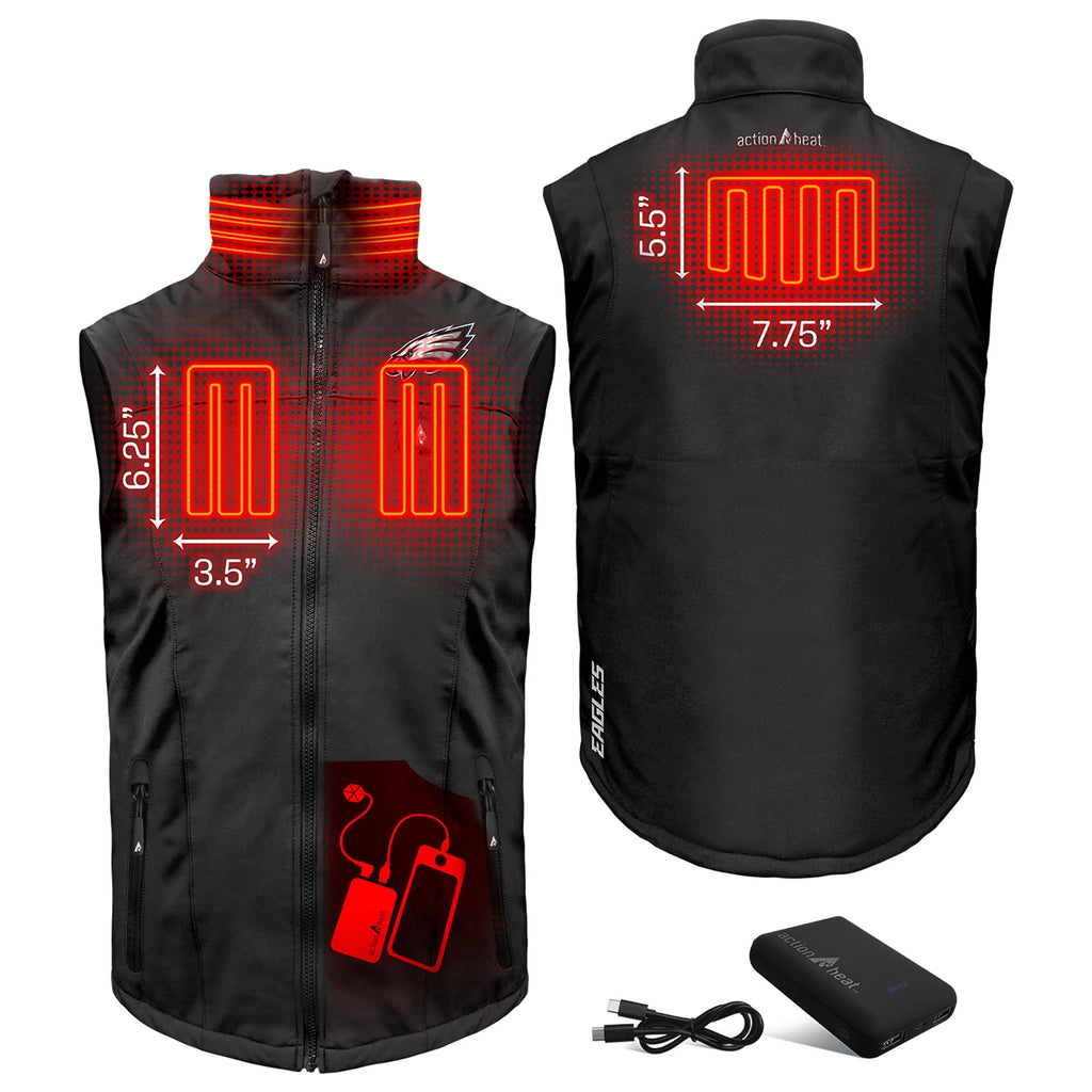 Men'S  Black Philadelphia Eagles 5V Softshell Battery Heated Full-Zip Vest