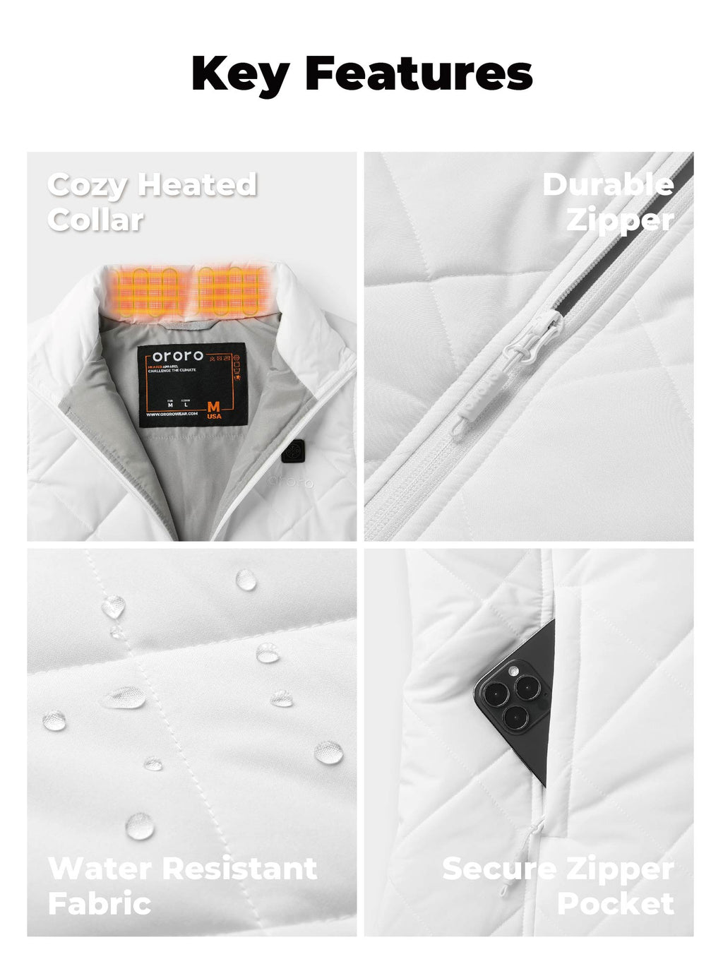 Quilted Heated Vest for Women with Battery, Lightweight Heating Vest for Hiking Skiing Camping (White, L)