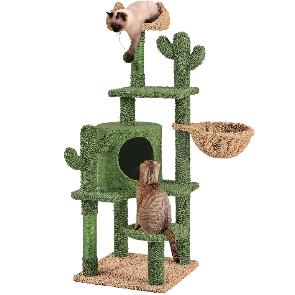 53''H Cat Tree Furniture Natural Sisal Cat Tower for Small- to Medium-Sized Cats