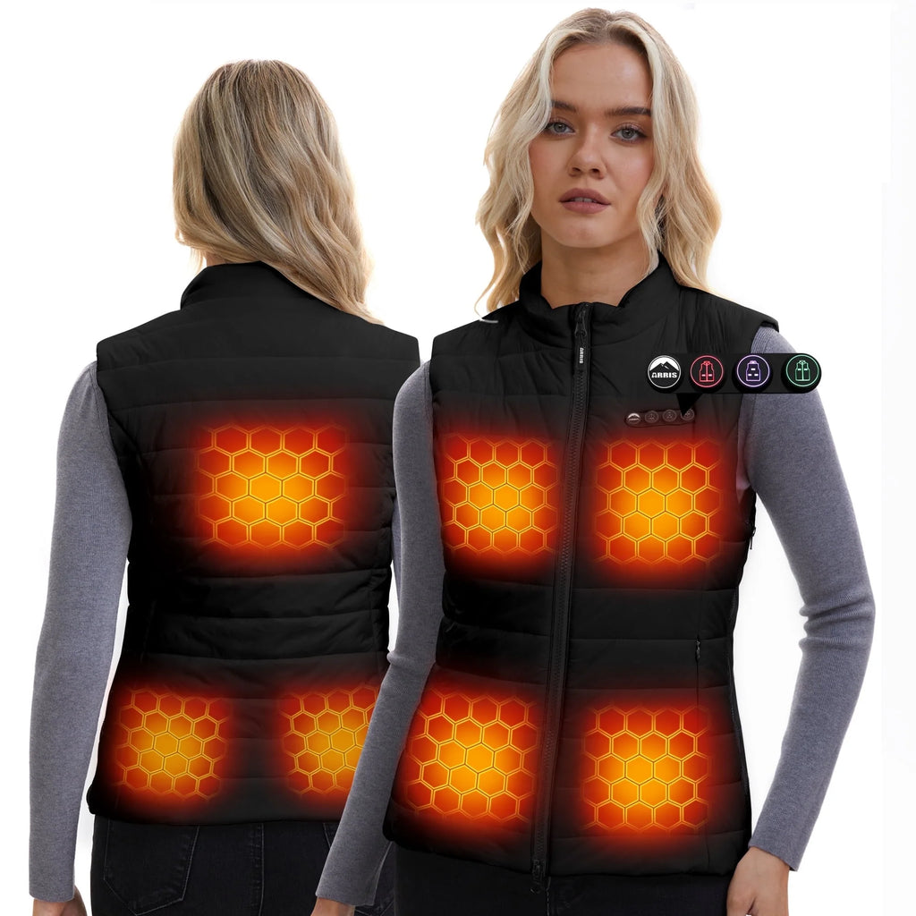 Women Heated Vest with 7.4V 7500Mah Battery Lightweight Puffer Size Adjustable Heating Vest up to 16 Hours-Black