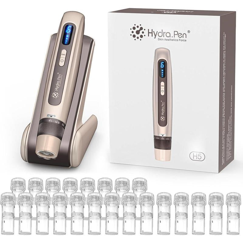 Hydra.Pen H5 Professional Microneedling Pen, Wireless Essence Serum Applicator with EMS Microcurrent & LED Display, Microneedle Machine for Skin Care Wrinkle Reduction Acne Scar Hair Loss Treat, Gold