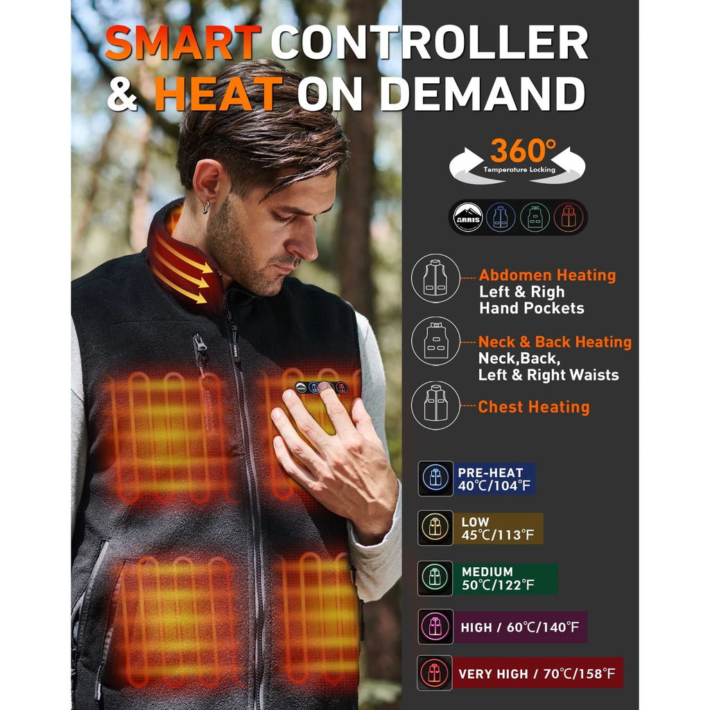 Men'S Fleece Heated Vest with 7.4V Battery Size Adjustable Heating Cloth