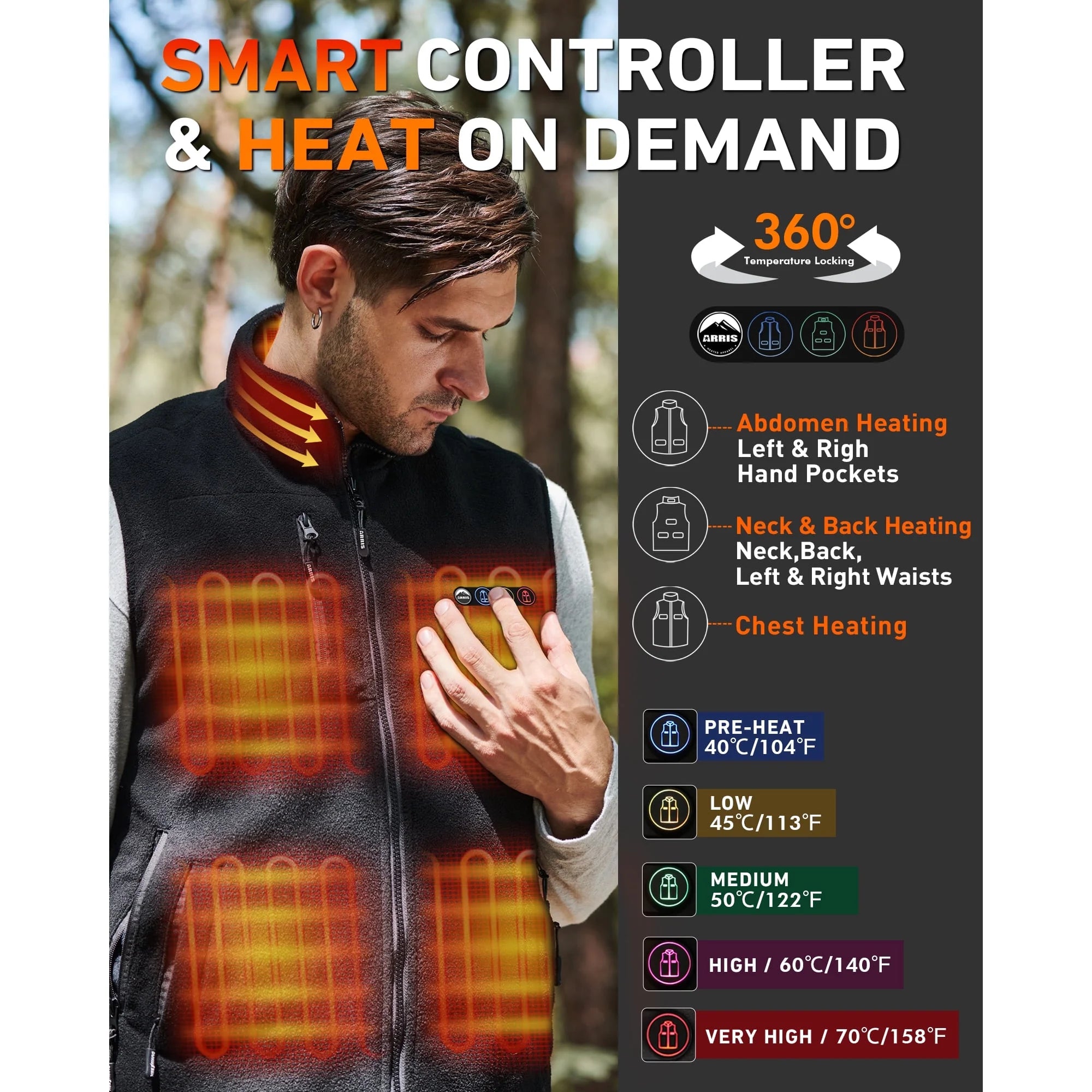 Men'S Fleece Heated Vest with 7.4V Battery Size Adjustable Heating Cloth