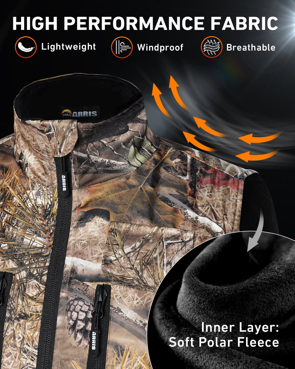 Heated Hunting Vest for Men, Camo Electric Size Adjustable 7.4V Heating Vest with Battery for Hunting