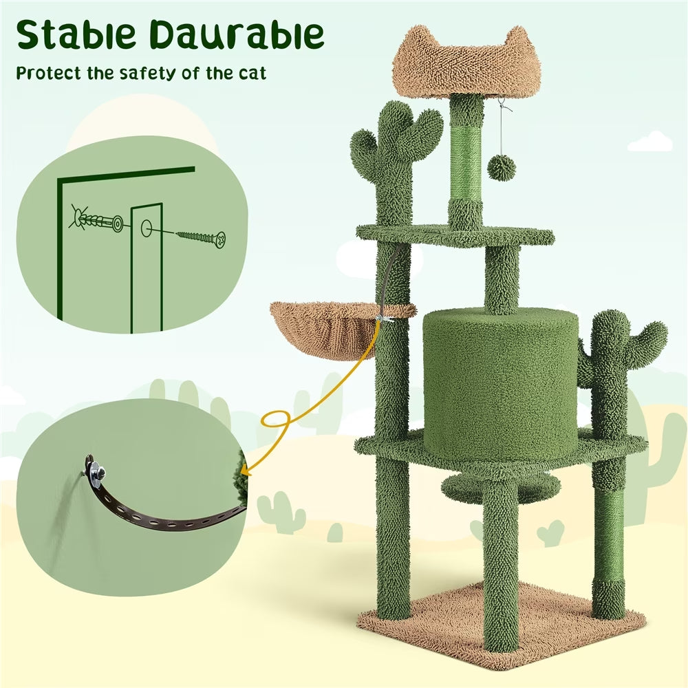 53''H Cat Tree Furniture Natural Sisal Cat Tower for Small- to Medium-Sized Cats