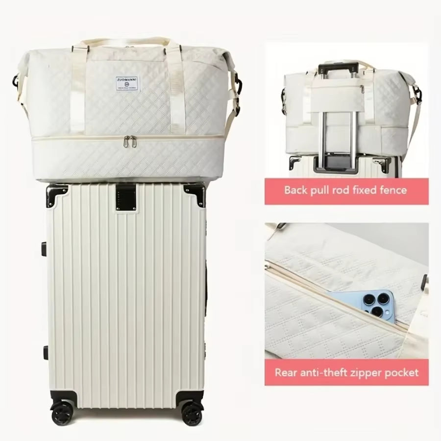 2Pcs Set Large Capacity Travel Duffel Bag with Shoe Compartment and Cosmetic Pouch, Casual Nylon Gym Bag, Weekend Overnight Bag