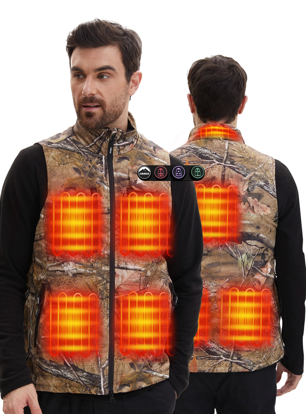 Heated Hunting Vest for Men, Camo Electric Size Adjustable 7.4V Heating Vest with Battery for Hunting