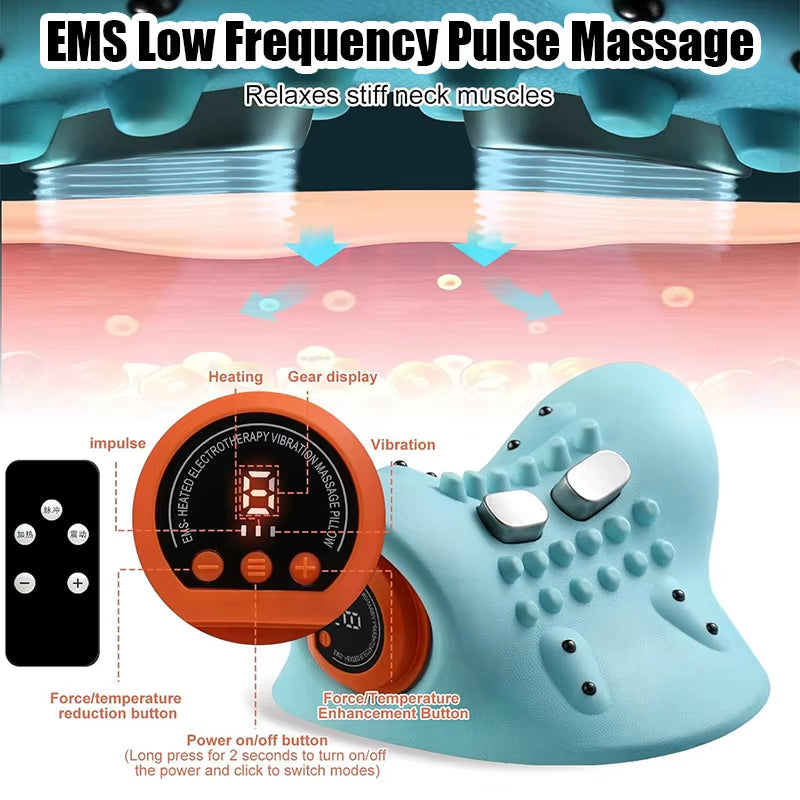 Electric Cervical Massager Neck Stretcher Pulse Traction Heating Pain Relif Chiropractic Traction Head Acupoint Massage Pillow