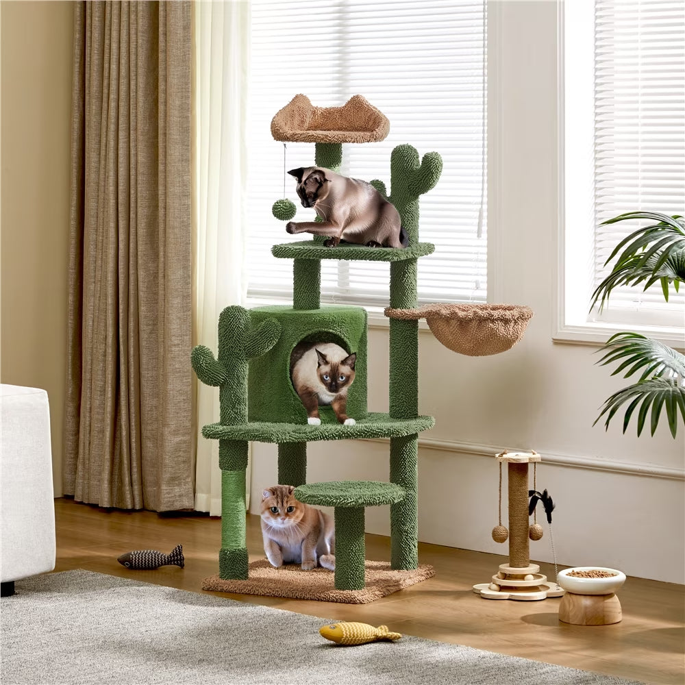 53''H Cat Tree Furniture Natural Sisal Cat Tower for Small- to Medium-Sized Cats