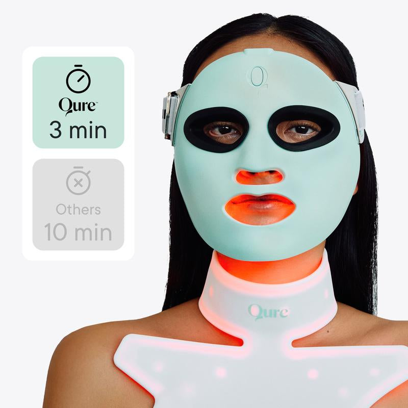 Qure LED Light Therapy Mask for Face - FDA Cleared for Wrinkles & Acne Treatment with 3 Modes, 5 Facial Areas & 5 Lights: Red, Deep-Red, Blue, Amber & Infrared, 3-Min Daily, Eye-Protection, Smart App