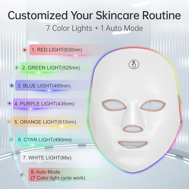 SHMHE Red Light Therapy, 7 Color LED Light Face Mask, Photon Skin Rejuvenation for Daily Care, Cordless, Rechargeable, Ideal Gift for Women, Summer Gift Skincare Facial