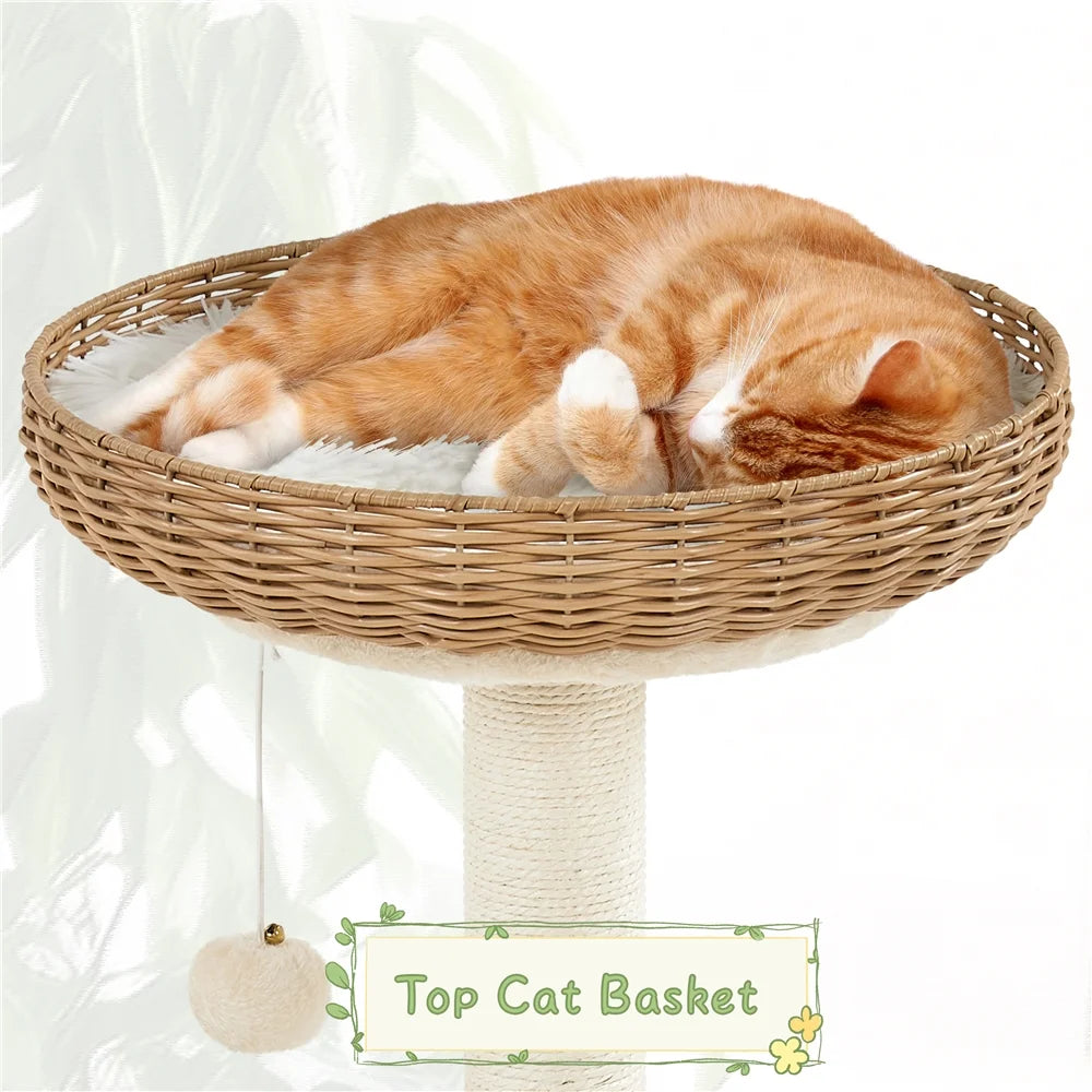 29.5" Tall Rattan Cat House with Scratching Post & Cushion