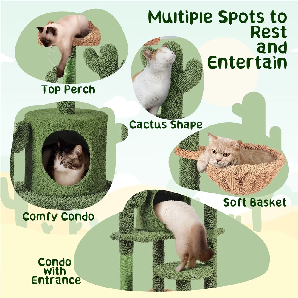 53''H Cat Tree Furniture Natural Sisal Cat Tower for Small- to Medium-Sized Cats