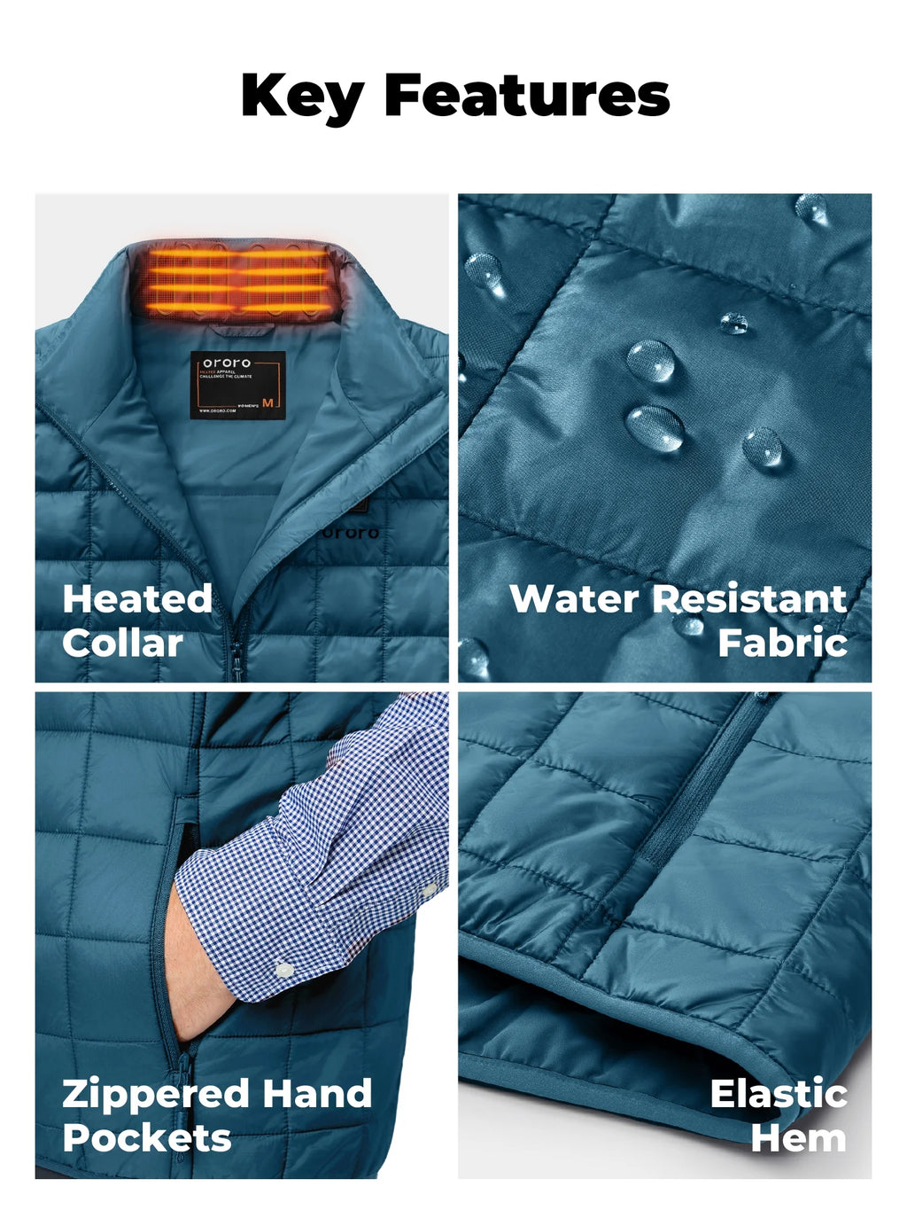 4-Zone Heated Quilted Vest for Men with Battery, Lightweight Heating Vest (Blue, L)